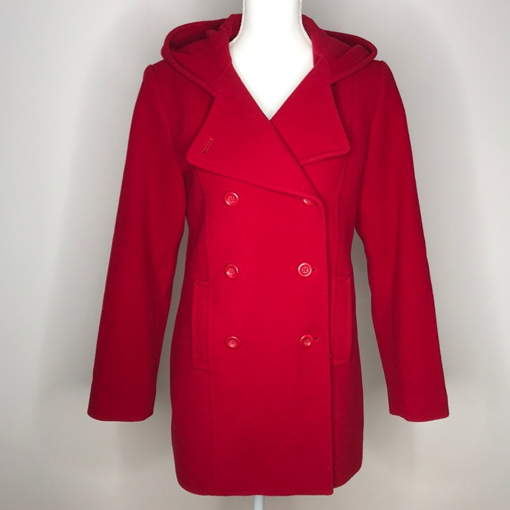 Covington Red Hooded Pea Coat